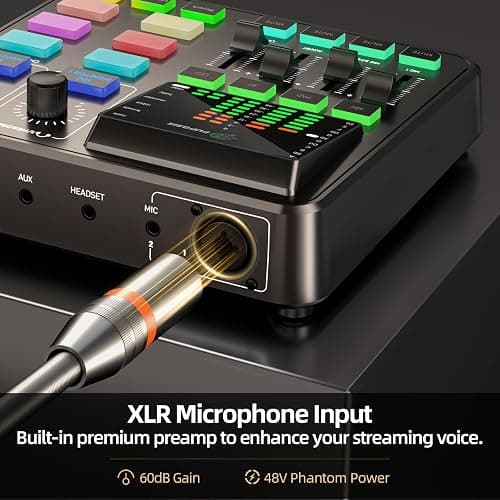 Podcast Equipment Bundle, PUPGSIS Audio Mixer with XLR Dynamic Microphone, Pro-preamp, Bluetooth 5.3, All-in-One Gaming Equipment Set for Podcast Recording, Live Streaming, Video Vocals, PC, Phone, DJ - Black thumbnail 4
