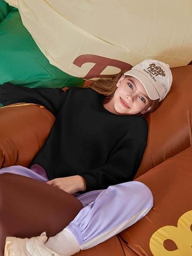 Haloumoning Girls Oversized Crewneck Sweatshirts Kids Fashion Fleece Drop Shoulder Pullover 5-14 Years thumbnail 5