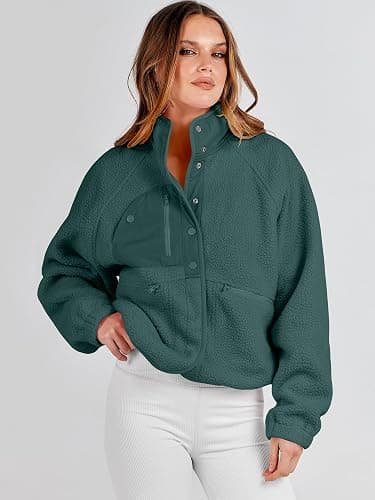 ANRABESS Womens Fuzzy Fleece Jacket Fall Casual Long Sleeve Cropped Sherpa Button Down Shacket Coats Outwear With Pockets thumbnail 9