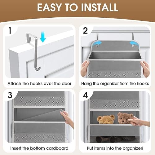 SpaceHacks 1 Pack Over The Door Organizer, Hanging Storage Organizer with Clear Window, 40lb Ultra Sturdy Large Capacity Room Organizer for Pantry Laundry Bathroom Nursery Closet Baby Essential (Grey) thumbnail 3