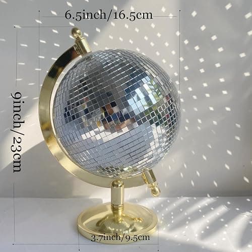 MFGDISCO Disco Ball Globe Home Decor Statues Classic Tabletop Art Sculpture Gold Discoball Unique Western Modern Decorative Aesthetic Sculptures, 6.5" x 6" x 9",Bright Gold thumbnail 2