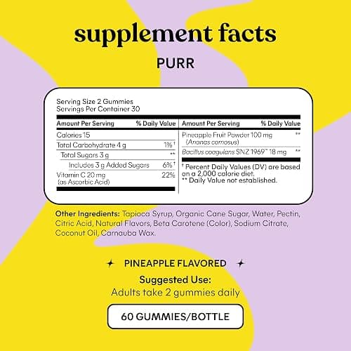 Lemme Purr Vaginal Probiotic Gummies for Women - Balanced pH, Healthy Odor, Yeast Balance & Flora Support + Vitamin C for Immune Health - Tasty Pineapple (60 Count) thumbnail 2