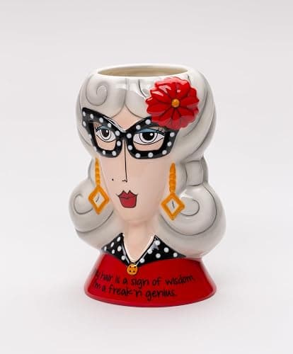 Fine Ceramic Dolly Mama's Fashion Eyeglasses Lady Makeup Brushes Holder Vase, 5-1/2" H thumbnail 9