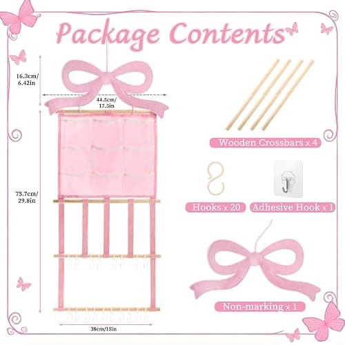 Ohmique Bow Organizer for Girls - Pink Bow Holder for Girls Hair Bows, Hair Clip Organizer Headband Storage Hanger Girl Headband Display Wall Mounted Accessories for Nursery Bedroom Girl Room thumbnail 3