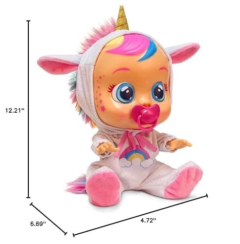 Cry Babies Dreamy the Unicorn 12” Baby Doll | Shimmery Removable Rainbow Pajamas For Girls and Kids 18 Months and Up , Pink thumbnail 3