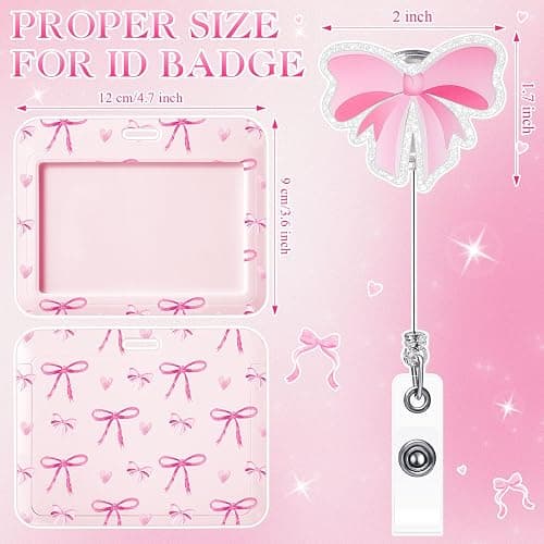 Geyoga Pink Bow Coquette Gifts Set Includes Horizontal ID Badge Holder and Retractable Badge Reel with Alligator Clip Funny Name Tag Card Holder for Worker Doctor Nurse Teacher Office Accessories thumbnail 3