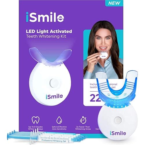 iSmile Teeth Whitening Kit - LED Light, 35% Carbamide Peroxide, (3) 3ml Gel Syringes, (1) Remineralization Gel, and Tray. - Image 1