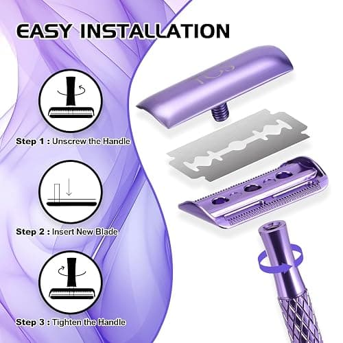 The Grooming Society Double Edge Safety Razor for Women Purple with 10 Blades and Silicone Cover - Durable Metal Eco-Friendly Single Blade Razor - Closed Smooth Shave thumbnail 4