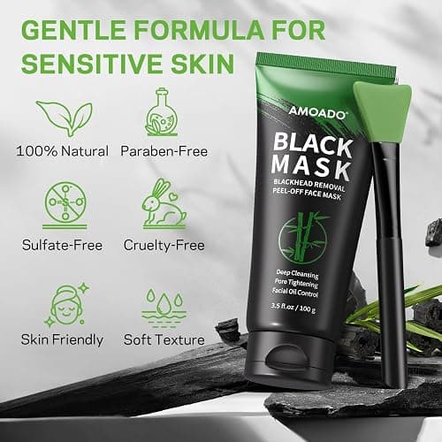 AMOADO Blackhead Remover Mask, Charcoal Peel Off Face Mask Kit, (100g) Deep Pore Cleans,Oil Control, Blackheads Removal Peel Off Black Mask for Men & Women – Includes Brush,Extractor Tool thumbnail 7