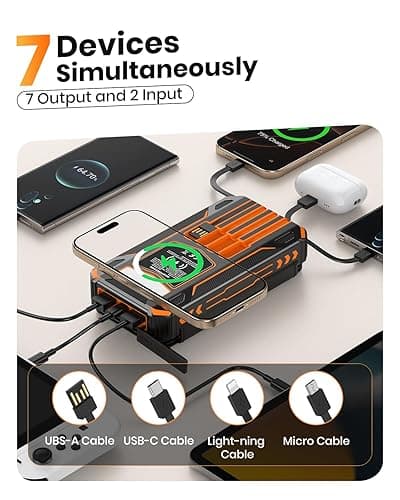SOARAISE Solar Charger Power Bank - 48000mAh Wireless Portable Charger Built-in 4 Cables and 4 Solar Panels, PD QC 3.0 Fast Charging USB C Battery Pack with Flashlight for Camping Travel thumbnail 3