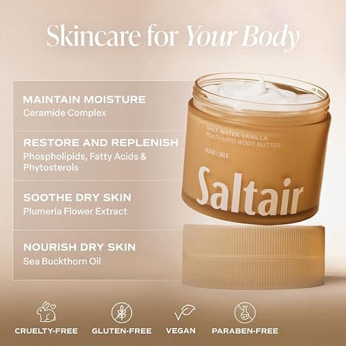 Saltair Multi-Lipid Body Butter - Rich, Nourishing Hydrating Body Cream with Ceramide Complex, Coconut Oil, Shea Butter, and Sea Buckthorn. Moisturizing Dry Skin Care. 10oz Jar - Salt Water Vanilla thumbnail 3