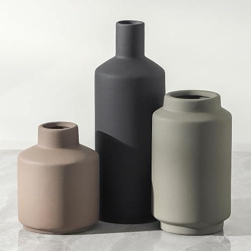 Ceramic Vase Set of 3, Modern Decorative Vases for Home Decor, Small Flower Pottery Vase Sets, Boho Farmhouse Rustic Vases for Living Room, Kitchen, Bedroom, Bathroom, Shelf, Table - Image 1