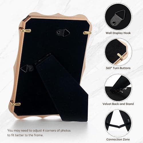4x6 Enamel Picture Frame with HD-Tempered Glass, Display 3x5 Photo with Mat, Ornate Photo Frame with Gold Metal Edge & Velvet Back for Tabletop & Wall Mount Vertically or Horizontally Display, Pink thumbnail 6