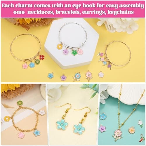150Pcs 75 Pairs Spring Flower Charms for Jewelry Making and Bracelets, Wholesale Floral Assorted Enamel Mixed Bulk Metal Charms for DIY Necklace Bracelet Earring Jewelry Making and Crafting thumbnail 5