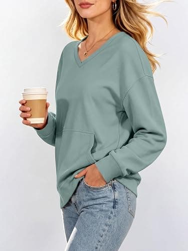 ANRABESS Womens V Neck Long Sleeve Sweatshirts | Soft Comfy Fleece , Pullover Tops with Pockets, Loose Fit,Casual&Trendy, Daily&Work&Travel Outfits，Fall Winter Clothes thumbnail 5