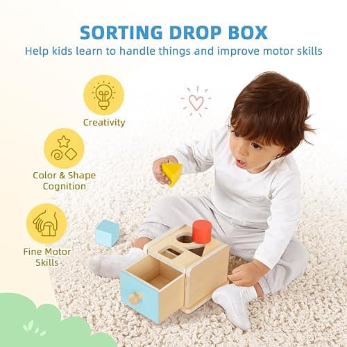 OOOK Montessori Toys for 1 Year Old, 6 in 1 Wooden Educational Toys for 1 Year Old with Cylinder Block, Ball Drop, Nesting Cups, Sorting Drop Box and More. Perfect Montessori Gift for 12-18 Months. - Montessori Play Kit for 13-15 Months thumbnail 3