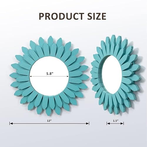 Honiway Beach Wall Decor Mirror 12 inch Wood Coastal Wall Decor Sunburst Boho Home Decor Room Decor for Bedroom Living Room Bathroom Cyan thumbnail 3