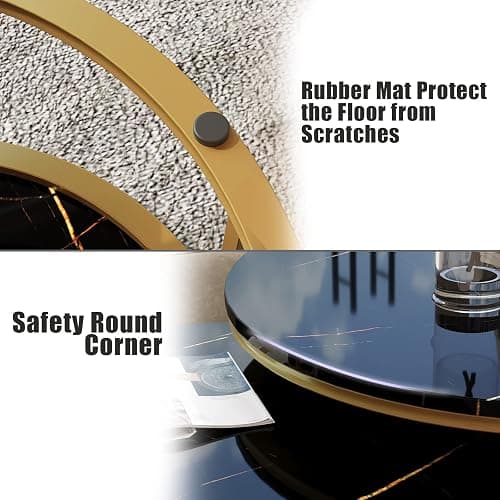 WiberWi Round Coffee Table Nesting Tables Set of 2, Large : Ø 34.0", Small : Ø 26.0", Modern Design Coffee Tables for Living Room, Gold Metal Frame Circle Cocktail Table, High Glossy Faux Black Marble - Black Faux Marble thumbnail 5