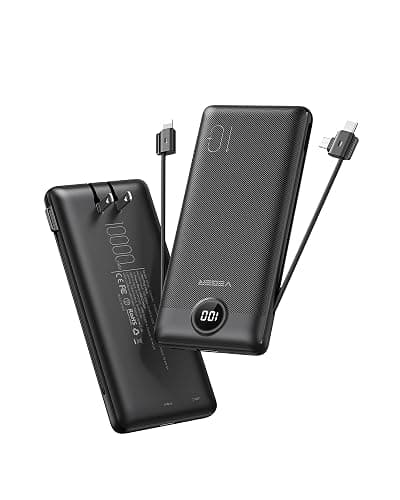 VEGER Portable Charger for iPhone Built in Cables and Wall Plug, 10000mah Slim Fast Charging USB C Power Bank, Travel Essential Battery Pack Compatible with iPhones, iPad, Samsung More Devices(Black) - Image 1