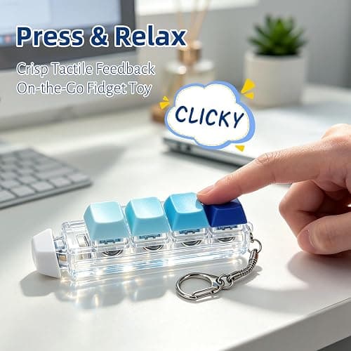 Keyboard Fidget Toy, 5-in-1 Decompression Button Clicker Keychain with Glowing LED, Portable Tactile Sensory Toy, Christmas Stocking Stuffers Gift for Adults Teens, Stress Relief ASMR (Blue) thumbnail 4