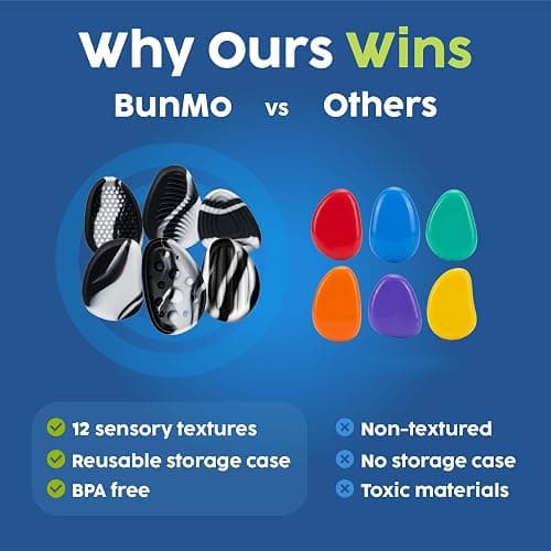 BUNMO Sensory Fidget Stones – 6pk Marble | Silicone Worry Stones for Kids Ages 3+ | Portable, Textured, Quiet Sensory Stones for Hands-On Play thumbnail 6