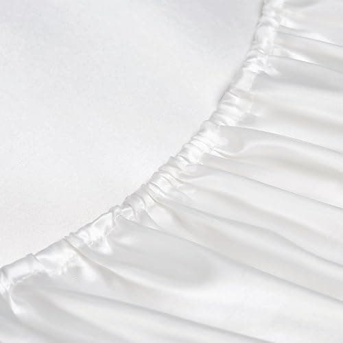 GOLAL Satin Sheets Twin XL Size - 3 Pieces Luxury Silky Soft Bed Sheets, Wrinkle-Free White Satin Silk Sheet Set with 1 Deep Pocket Fitted Sheet, 1 Flat Sheet, 1 Pillow case thumbnail 7