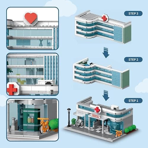 NEWABWN City Hospital Toy Building Set with LED Lighting, Compatible with Lego, Modular Three-Story Architecture Set for Adults, Gift Idea for Kids Ages 10 and Up (1350 Pieces) thumbnail 3