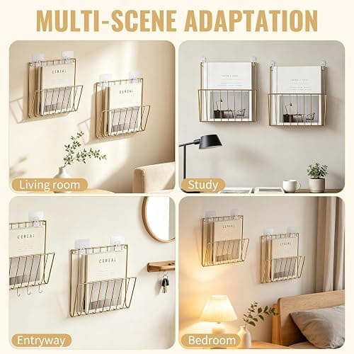4Pack Wall Magazine Rack, Gold Magazine Holder, Metal Wall File Organizer | Space Saving, File Organizer, Wall Mount, Sturdy Iron Metal, Modern U-Shape, Smooth Welds, for Home Office Bathroom thumbnail 7