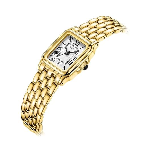 CNYXCN Gold Watches for Women with Rectangular Case,Roman Dial,Vintage Bracelet,Water Resistant thumbnail 2