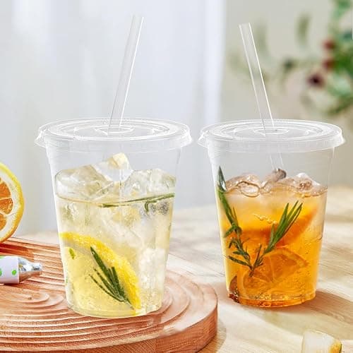 Dealusy 100 Pack - 16 oz Clear Plastic Cups with Lids and Straws, Sturdy & Food Safe Iced Coffee Cups with lids, Disposable Plastic Smoothie Cups for Cold Drinks thumbnail 2
