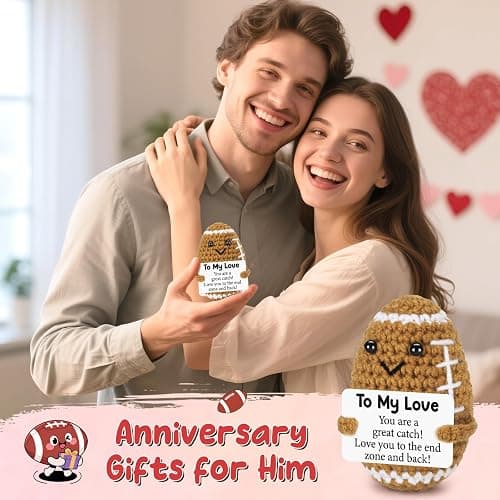 Birthday Gifts for Him Her Boyfriend Girlfriend, To My Love Christmas Handmade Emotional Crochet Football, Small Cute Anniversary Present for Him, Mini Romantic I Love You Gift for Husband Wife Couple thumbnail 4
