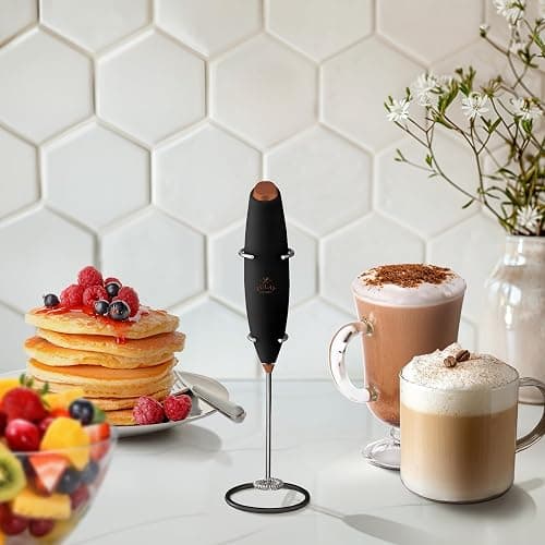 Zulay Powerful Milk Frother (4 Duracell Batteries Included) - Handheld Milk Frother Wand Drink Mixer for Coffee - Powerful Milk Foamer for Cappuccino, Frappe, Matcha & Creamer - Black/Copper thumbnail 2