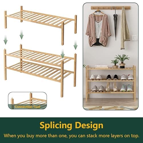 Z&L HOUSE 3-Tier Shoe Rack for Closet, Stackable Shoes Rack Organizer Free Standing Shoe Shelf for Entryway and Closet Hallway, Multifunctional Bamboo Rack in Different Combinations (3-Tier) thumbnail 8