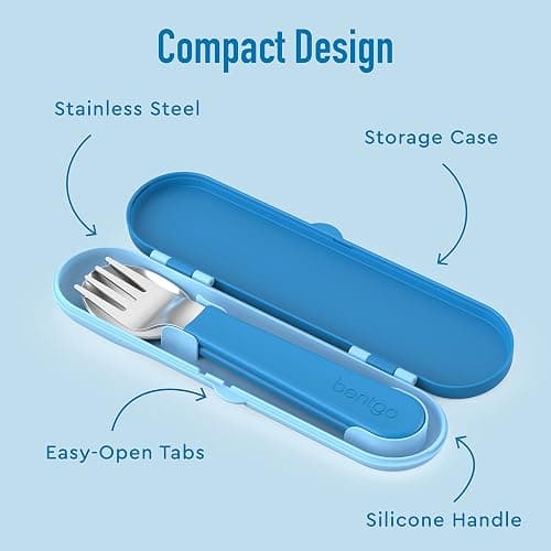 Bentgo Kids Stainless Steel Utensil Set - Reusable Fork, Spoon & Storage Case, PFAS- & BPA-Free, Easy-Grip Handles, Lightweight, Dishwasher Safe, School Lunch, Travel & Outdoors (Blue) thumbnail 5