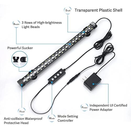 hygger 24/7 Mode Submersible Aquarium LED Light, Full Spectrum Hidden Fish Tank Light with 3 Rows Beads 7 Colors Auto On Off Sunrise-Daylight-Moonlight, Adjustable Timer Brightness 8W thumbnail 6