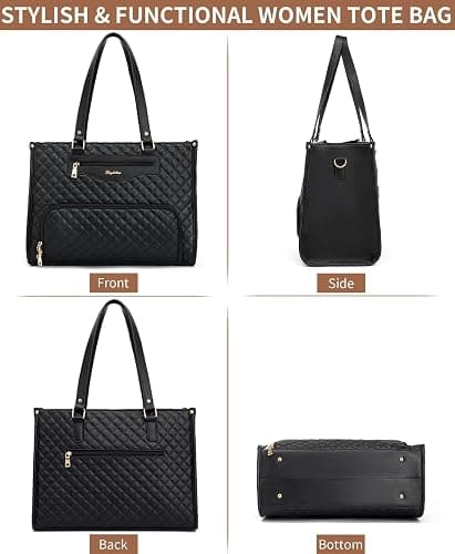 Bagstellar Lunch Tote Bag for Women, 15.6 Inch Laptop Work Bag with Insulated Lunch Box Compartment & Purse Large Capacity Quilted Computer Handbag for Office Business Work Nurse Teacher Travel Casual thumbnail 9