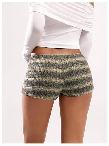 SOLY HUX Women's Striped Micro Shorts Y2k Knit Low Rise Booty Mini Shorts Color Block Stretchy Loungewear thumbnail 3