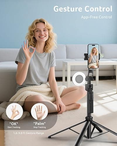 acer Auto Face Tracking Tripod for iPhone/Cell Phone/Android/Camera with Light and Remote, 64", No App, 360°Rotating Tripod Selfie Stick for Tiktok YouTube Vlog Live Streaming Video Recording thumbnail 3