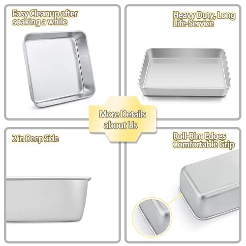 TeamFar Stainless Steel Bakeware Set of 8, Baking Roasting Toaster Oven Pans, Lasagna/Square/Round Cake Pan, Loaf Pan & Muffin Pan, Non-Toxic & Sturdy, Smooth & Dishwasher Safe thumbnail 7