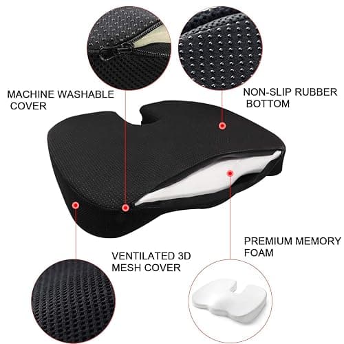 Seat Cushion Premium Memory Foam Non-Slip Coccyx Tailbone Cushion for Office Chair, Car Seat, Wheelchair, Yoga and Travelling- Back, Hip and Tailbone Pain Relief thumbnail 4