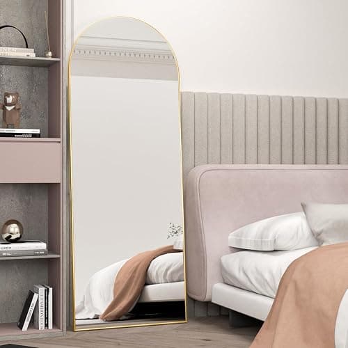 NEUWEABY Full Length Mirror, 56"x16" Arch Floor Mirror with Stand, Gold Arched Full Body Standing or Leaning Mirror for Bedroom, Living Room thumbnail 4