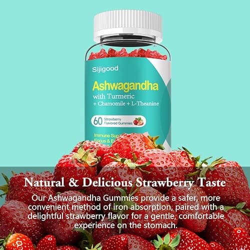 Ashwagandha Gummies with L-theanine, Ashwa Root Supplement Gummy for Women Men, 60 Strawberry Flavored Gummies thumbnail 7