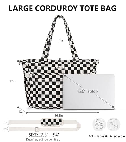 Bagstellar Corduroy Tote Bag for Women, 17 Pockets Laptop Work Tote Bag Lightweight Teacher Nurse Bible Bag for School Travel | with 40oz Cup Holder thumbnail 2