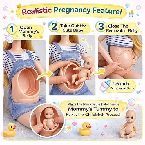 Familydolls Pregnant Dolls Set of 6 People with Removable Baby, 12 Inch Realistic Mommy Doll Set for Kids, Educational Pregnancy Doll Toy, Role Play Gift for Girls Ages 3+ thumbnail 3