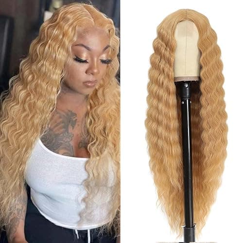 INSTASTYLE Honey Blonde Wig 30 Inch Synthetic Wig Loose Deep Wave Lace Front Curly Wigs for Women Long Wigs for Women Natural Crimps Curls (Honey Blonde) - Image 1
