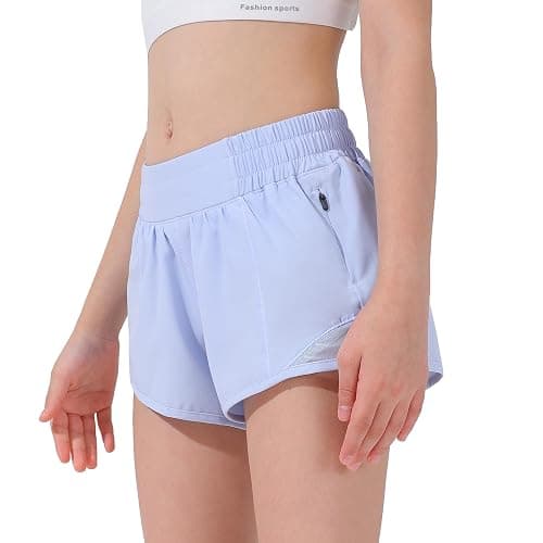 Aurefin Girls Athletic Shorts, Lightweight Running Shorts for Teen Girls Kids Sports Active Short with Zip Pocket and Elastic - Image 1
