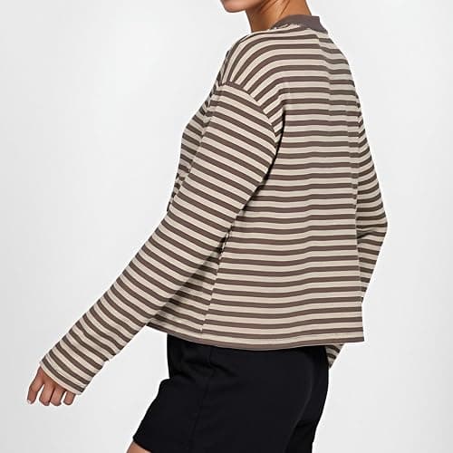 JINZIYINZI Women Striped Long Sleeve Baggy T Shirts Y2k Vintage Stripes | Oversized Boxy Tees Cropped Tops Stripped Sweatshirt Fall Preppy Teen Girl Clothes thumbnail 5