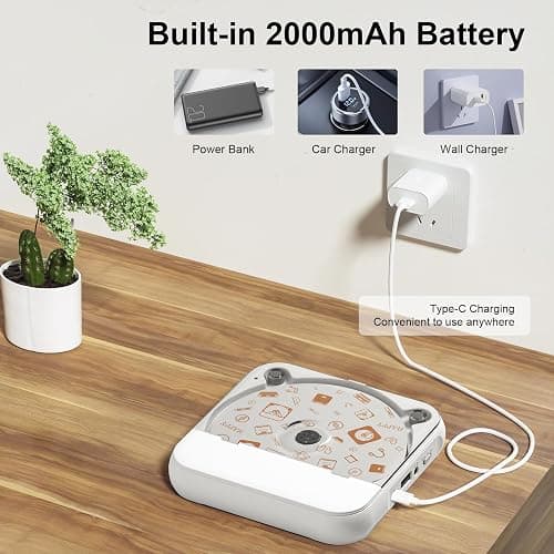 Portable CD Player, Personal CD Player with Bluetooth for Home, Rechargeable Small CD Player with Headphones,Built-in HiFi Speakers, Support CD/AUX/USB, Anti-Skip/Shockproof thumbnail 6