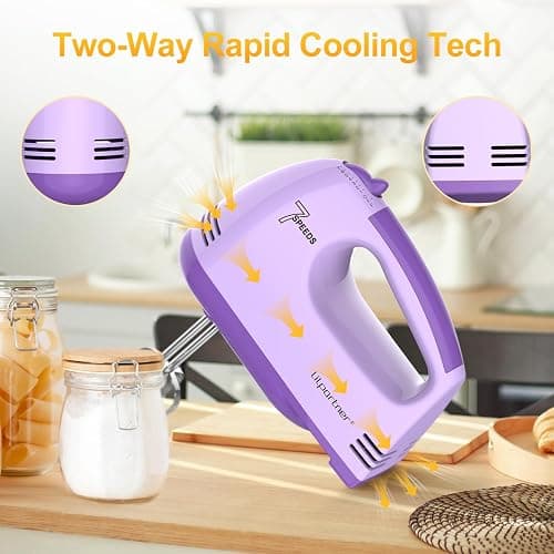 LILPARTNER Electric Hand Mixer with Storage Box, Ultra Power Kitchen Hand Mixer With 7-Speed & 5 Stainless Steel Accessories for Whipping Dough, Cream, Cake, Dishwasher Safe, PURPLE BOX thumbnail 7