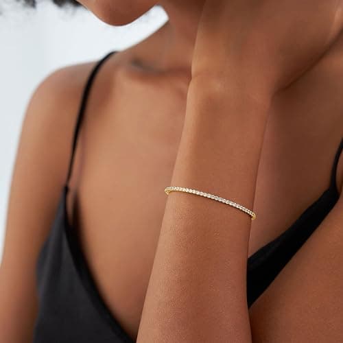 Turandoss Dainty Tennis Bangle Bracelets for Women Jewelry Gifts | 14K Gold Plated, Personalized Tennis Bracelets, Trendy Cubic Zirconia Bangle Bracelet, Jewelry Gifts for Mom Wife Sister thumbnail 2